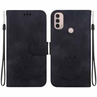 For Motorola Moto E20 / E30 / E40 Lotus Embossed Leather Phone Case(Black)