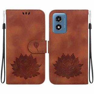 For Motorola Moto G Play 4G 2024 Lotus Embossed Leather Phone Case(Brown)