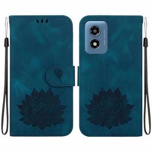 For Motorola Moto G Play 4G 2024 Lotus Embossed Leather Phone Case(Dark Blue)