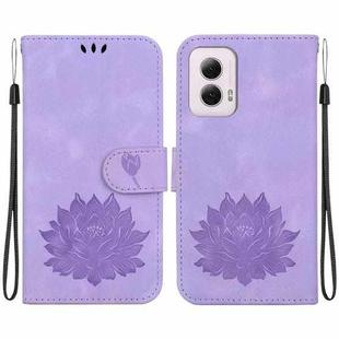 For Motorola Moto G Power 5G 2024 Lotus Embossed Leather Phone Case(Purple)