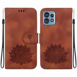 For Motorola Edge 40 Pro Lotus Embossed Leather Phone Case(Brown)