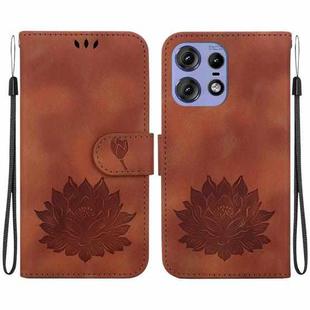 For Motorola Edge 50 Pro Lotus Embossed Leather Phone Case(Brown)