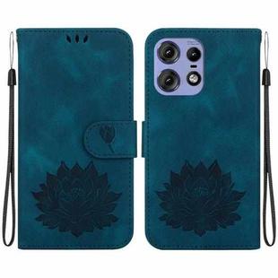 For Motorola Edge 50 Pro Lotus Embossed Leather Phone Case(Dark Blue)
