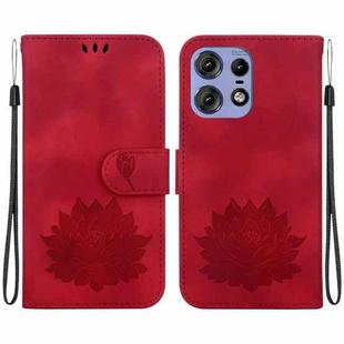 For Motorola Edge 50 Pro Lotus Embossed Leather Phone Case(Red)