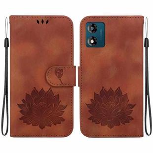 For Motorola Moto E13 Lotus Embossed Leather Phone Case(Brown)