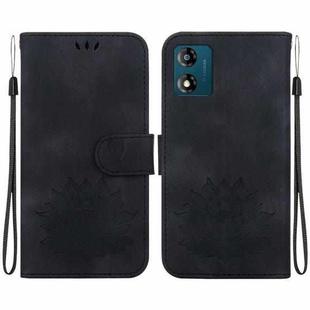 For Motorola Moto E13 Lotus Embossed Leather Phone Case(Black)