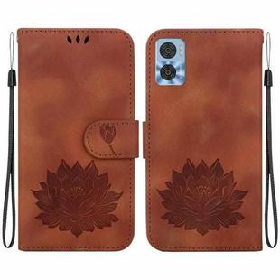 For Motorola Moto E22 / E22i Lotus Embossed Leather Phone Case(Brown)