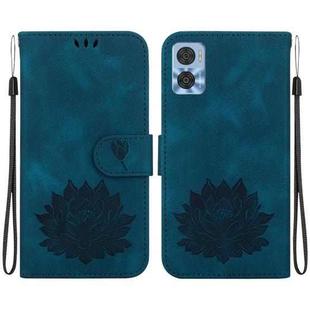 For Motorola Moto E22 / E22i Lotus Embossed Leather Phone Case(Dark Blue)