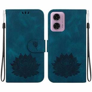 For Motorola Moto G04 / G24 Lotus Embossed Leather Phone Case(Dark Blue)