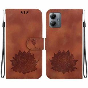 For Motorola Moto G14 Lotus Embossed Leather Phone Case(Brown)