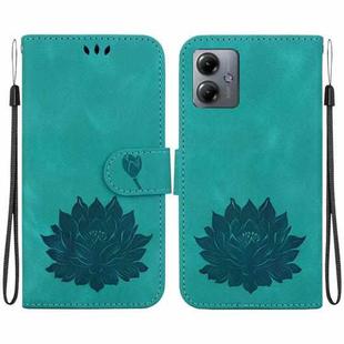 For Motorola Moto G14 Lotus Embossed Leather Phone Case(Green)