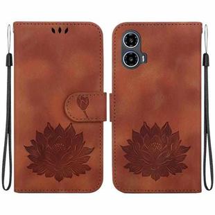For Motorola Moto G34 Lotus Embossed Leather Phone Case(Brown)