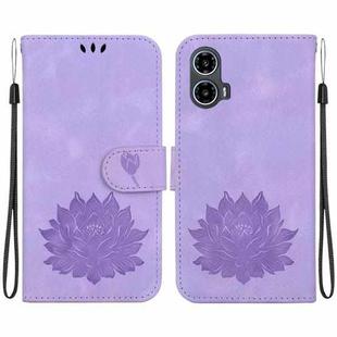 For Motorola Moto G34 Lotus Embossed Leather Phone Case(Purple)