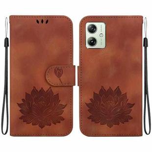 For Motorola Moto G54 Lotus Embossed Leather Phone Case(Brown)