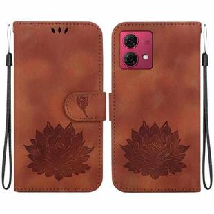 For Motorola Moto G84 Lotus Embossed Leather Phone Case(Brown)