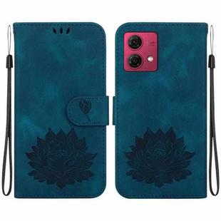 For Motorola Moto G84 Lotus Embossed Leather Phone Case(Dark Blue)