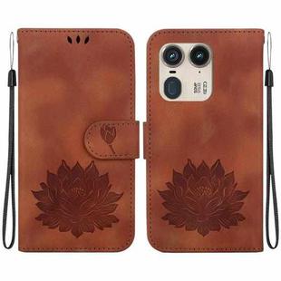 For Motorola Edge 50 Ultra Lotus Embossed Leather Phone Case(Brown)