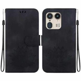 For Motorola Edge 50 Ultra Lotus Embossed Leather Phone Case(Black)