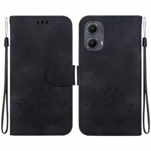 For Motorola Edge 2024 Lotus Embossed Leather Phone Case(Black)