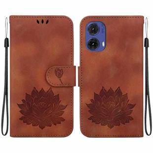 For Motorola Moto G85 Lotus Embossed Leather Phone Case(Brown)