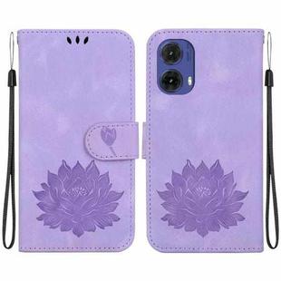 For Motorola Moto G85 Lotus Embossed Leather Phone Case(Purple)