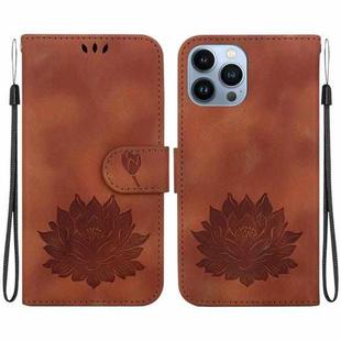 For iPhone 15 Pro Max Lotus Embossed Leather Phone Case(Brown)