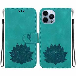 For iPhone 15 Pro Max Lotus Embossed Leather Phone Case(Green)