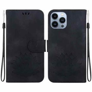 For iPhone 15 Pro Max Lotus Embossed Leather Phone Case(Black)