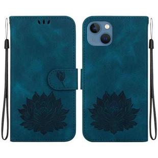 For iPhone 15 Plus Lotus Embossed Leather Phone Case(Dark Blue)