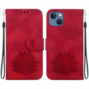 For iPhone 15 Lotus Embossed Leather Phone Case(Red)