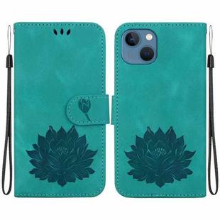 For iPhone 15 Lotus Embossed Leather Phone Case(Green)