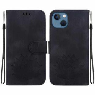 For iPhone 15 Lotus Embossed Leather Phone Case(Black)