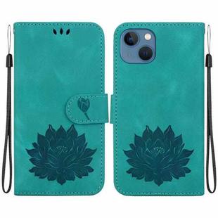 For iPhone 14 Plus Lotus Embossed Leather Phone Case(Green)