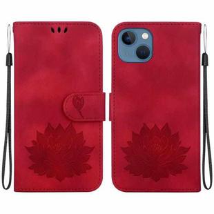 For iPhone 14 Lotus Embossed Leather Phone Case(Red)