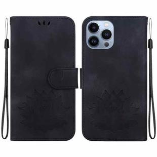 For iPhone 14 Pro Lotus Embossed Leather Phone Case(Black)