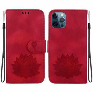 For iPhone 12 / 12 Pro Lotus Embossed Leather Phone Case(Red)