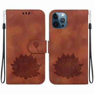 For iPhone 12 Pro Max Lotus Embossed Leather Phone Case(Brown)
