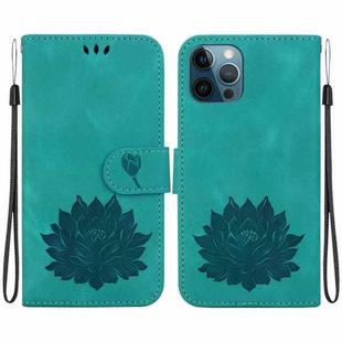 For iPhone 12 Pro Max Lotus Embossed Leather Phone Case(Green)
