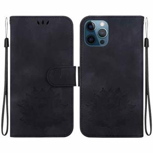 For iPhone 12 Pro Max Lotus Embossed Leather Phone Case(Black)