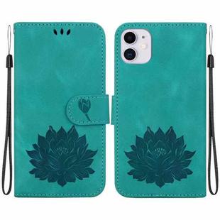 For iPhone 11 Lotus Embossed Leather Phone Case(Green)