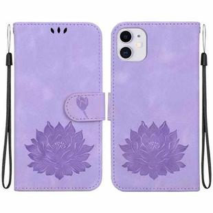 For iPhone 11 Lotus Embossed Leather Phone Case(Purple)