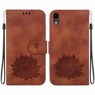 For iPhone XR Lotus Embossed Leather Phone Case(Brown)