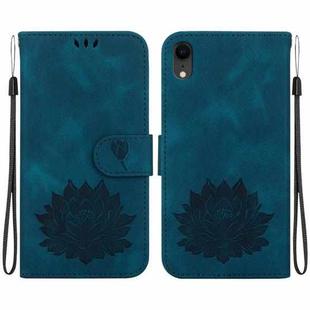 For iPhone XR Lotus Embossed Leather Phone Case(Dark Blue)