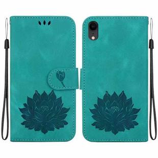 For iPhone XR Lotus Embossed Leather Phone Case(Green)