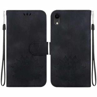 For iPhone XR Lotus Embossed Leather Phone Case(Black)