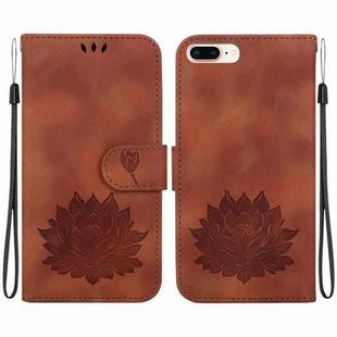 For iPhone 8 Plus / 7 Plus Lotus Embossed Leather Phone Case(Brown)