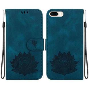 For iPhone 8 Plus / 7 Plus Lotus Embossed Leather Phone Case(Dark Blue)