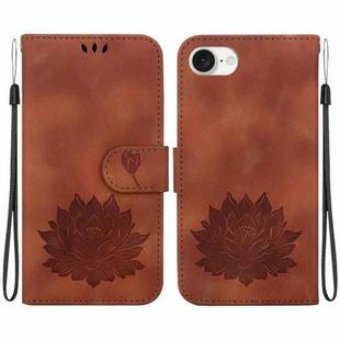 For iPhone SE 2024 Lotus Embossed Leather Phone Case(Brown)