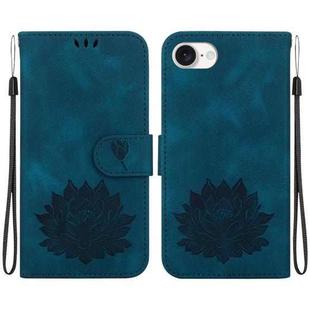 For iPhone SE 2024 Lotus Embossed Leather Phone Case(Dark Blue)