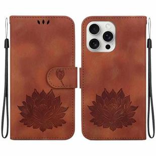 For iPhone 16 Pro Max Lotus Embossed Leather Phone Case(Brown)